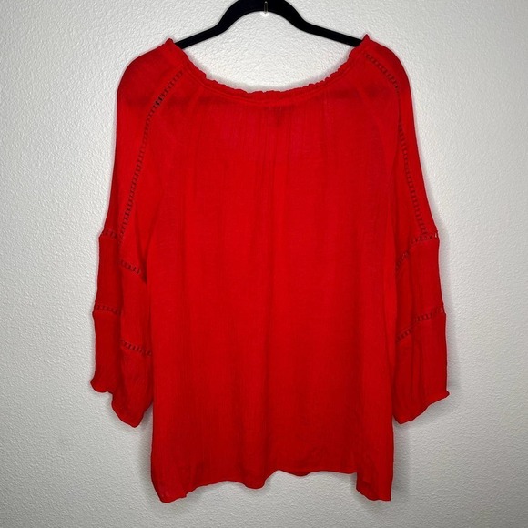 Alyx Red Long Sleeve Eyelet Cutout Lightweight Flowy Blouse Top Plus Size XXL - Picture 2 of 8